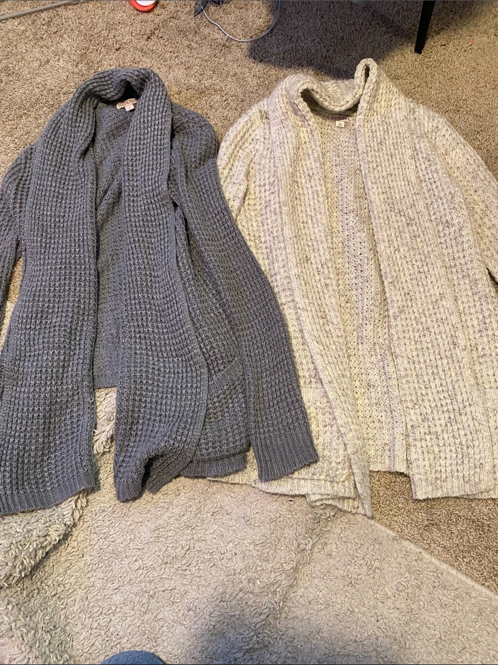 Cozy Open-Front Knit Cardigans - Gray & Cream bundle